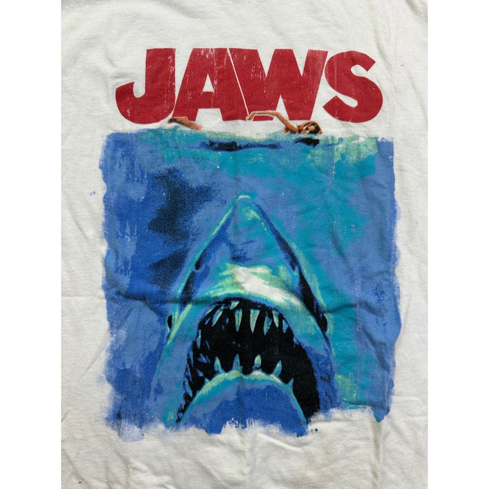 Jaws Movie Poster Graphic Tee White Short Sleeve Crewneck T-Shirt XL